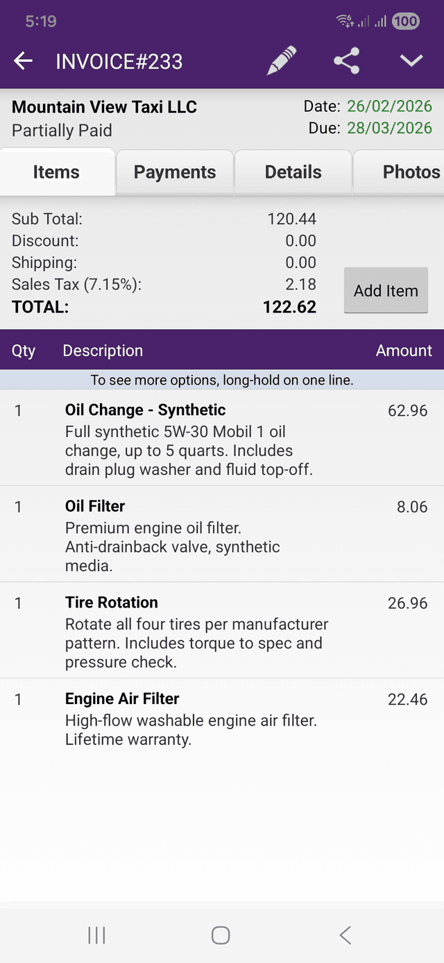 Creating a new invoice