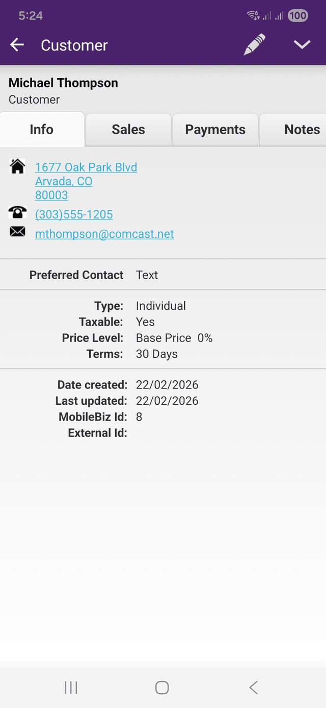 Customer management screen