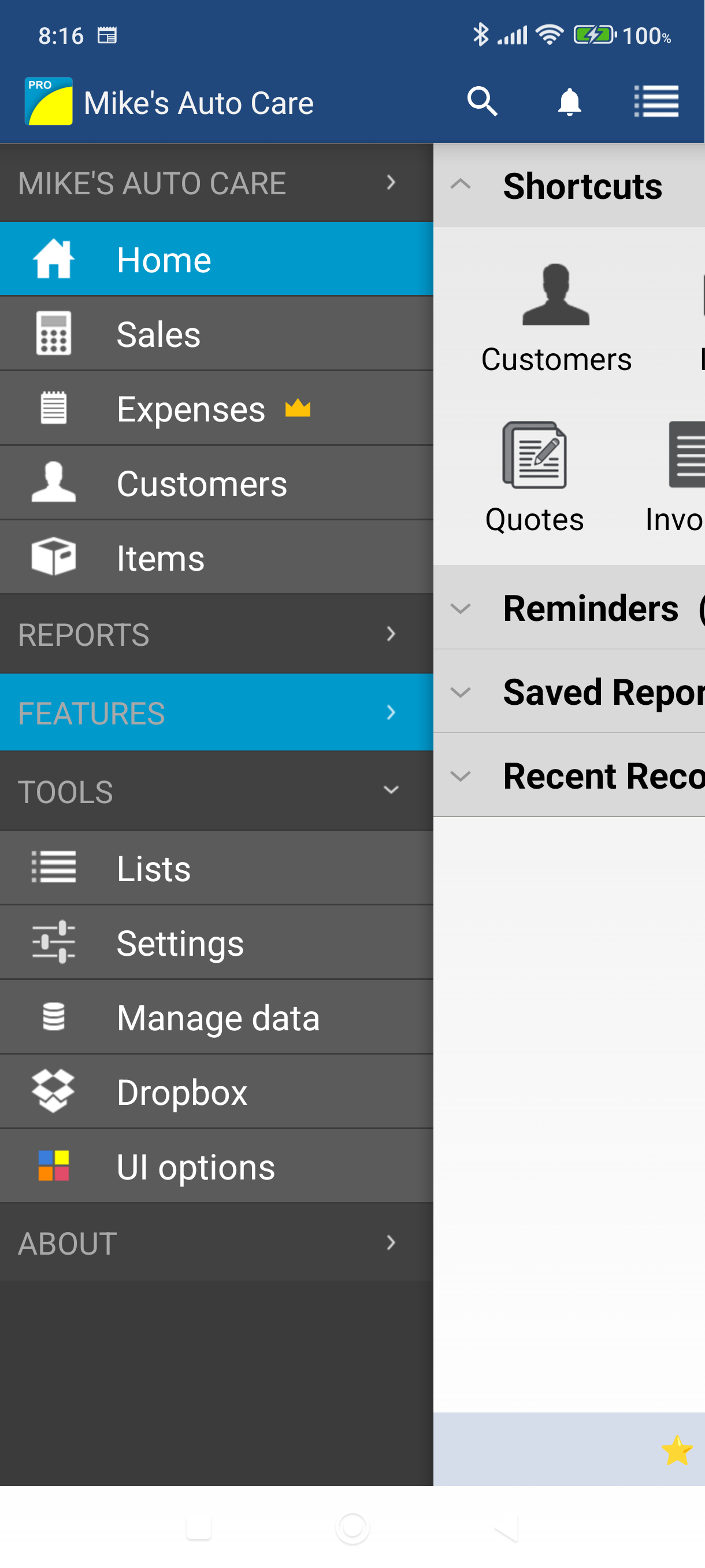 Navigation menu open showing TOOLS section with Settings option